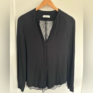 Sandro Elegant Black Top with French Lace Accent Back, Sz 3